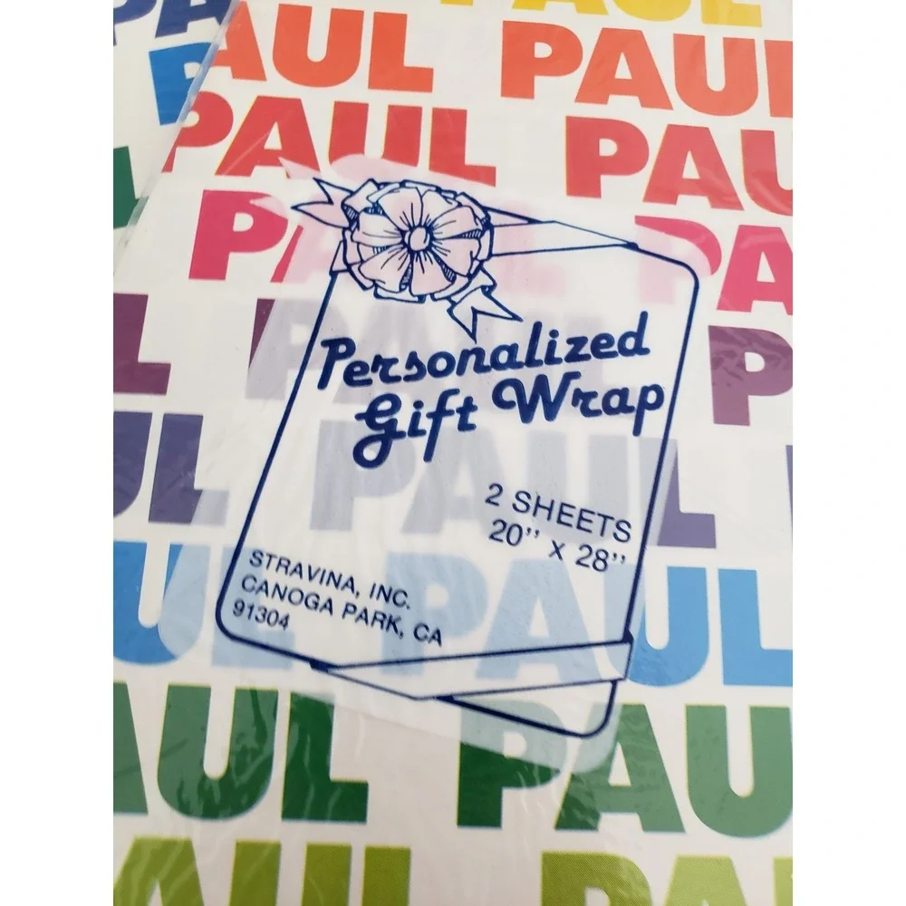 PAUL Vintage‎ Stravina Personalized Gift Wrap Wrapping Paper Name RAINBOW gift